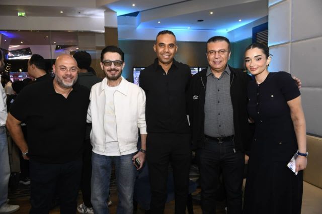 ملك زاهر وعمرو الليثي وأحمد زاهر ومعتز التوني في العرض الخاص للفيلم
