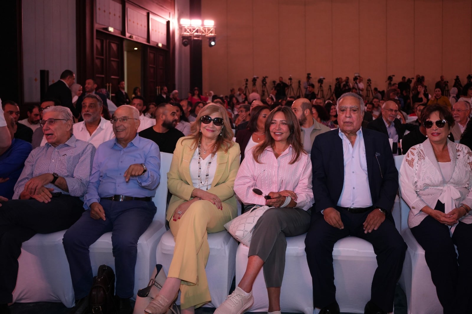 ليلى علوي ولبلبة وجمال العدل في المؤتمر الصحافي