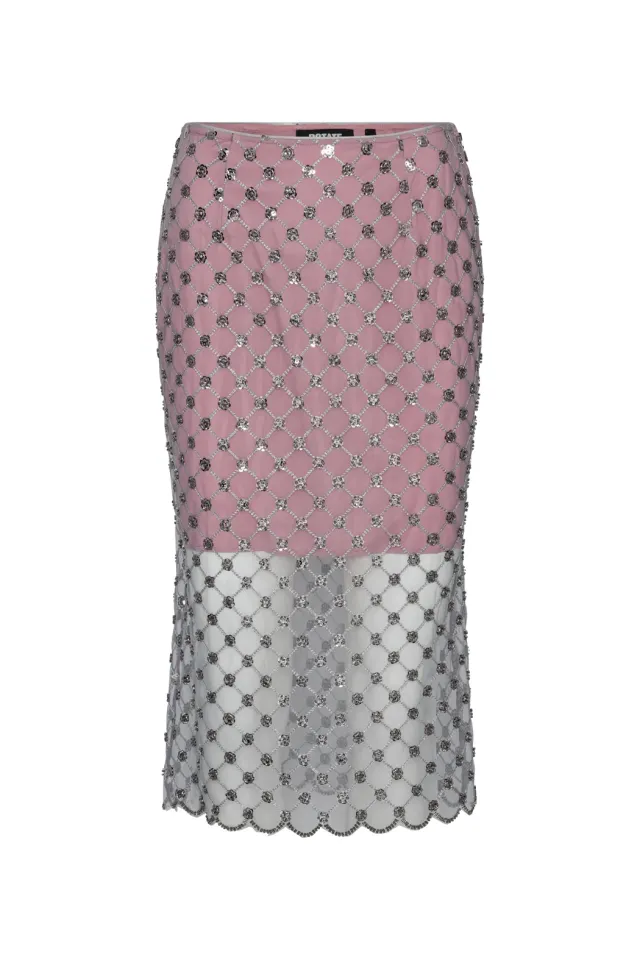 تنورة Flower Sequins Midi بالترتر الفضي