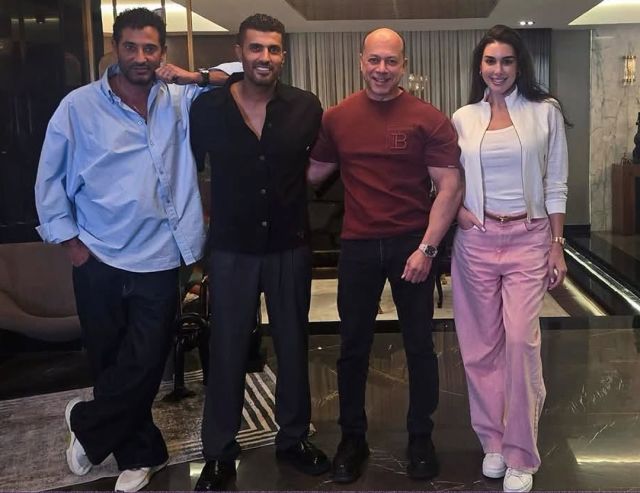 ياسمين صبري وتامر مرسي وعمرو سعد ومحمد سامي أثناء التعاقد على المسلسل