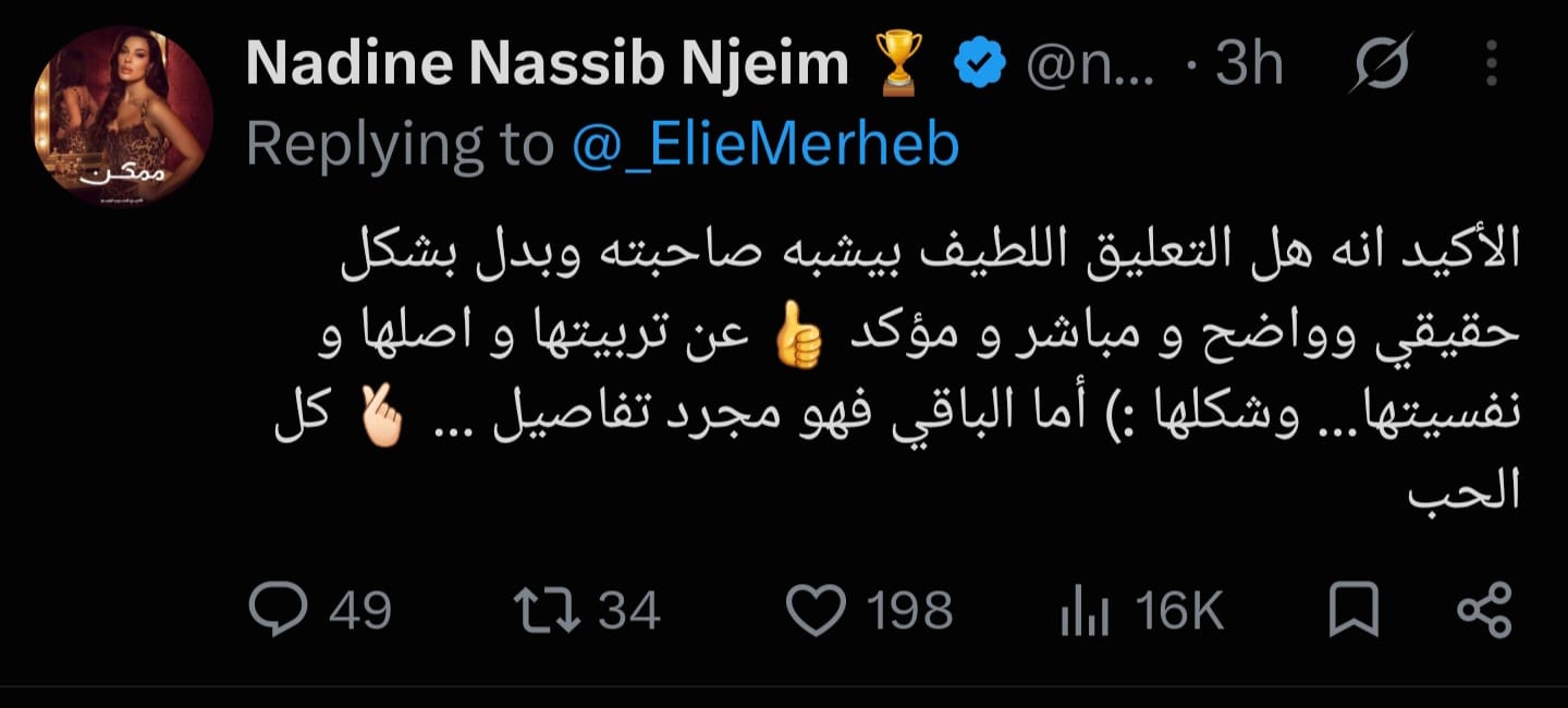 رد نادين نسيب نجيم على باميلا الكيك (إكس) رد نادين نسيب نجيم على باميلا الكيك (إكس)