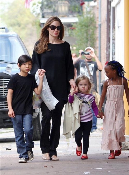 Angelina Jolie Out With Children Pax, Zahara and Vivienne in New Orleans