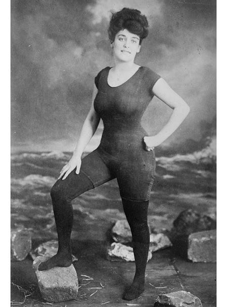 9-Annette Kellerman promotes womens right to wear a fitted one piece bathing suit 1907 She was arrested for indecency