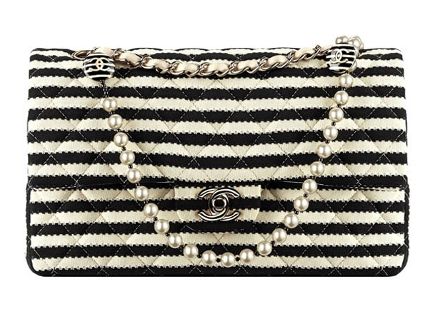 Beige and black striped jersey bag with a CC lock