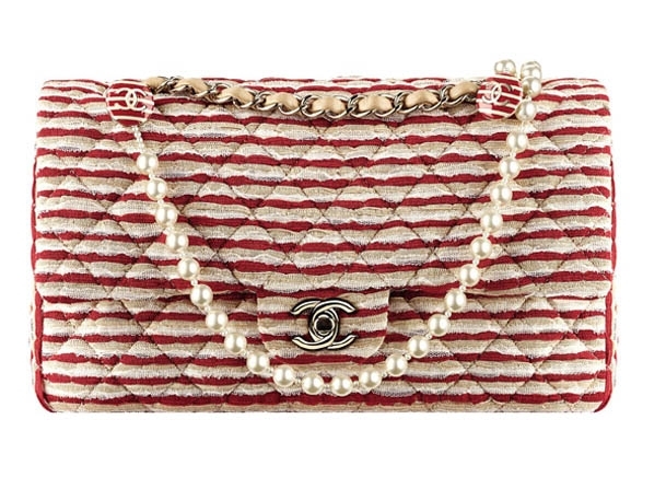Beige and red striped jersey bag with a CC lock