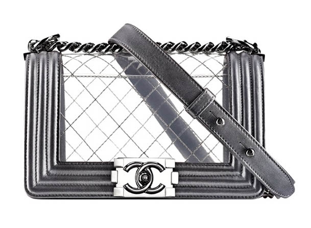 Transparent and silver metallized leather BOY CHANEL bag