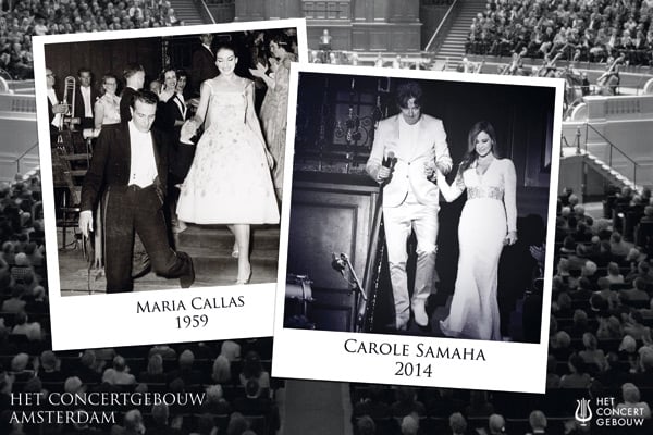 ماريا كالاس (1959) وكارول سماحة (2014) على مسرح Concertgebouw في أمستردام