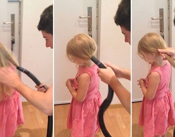 بالفيديو- أب يمشّط شعر ابنته بالمكنسة الكهربائية! طريقة مبتكرة أم جنون؟