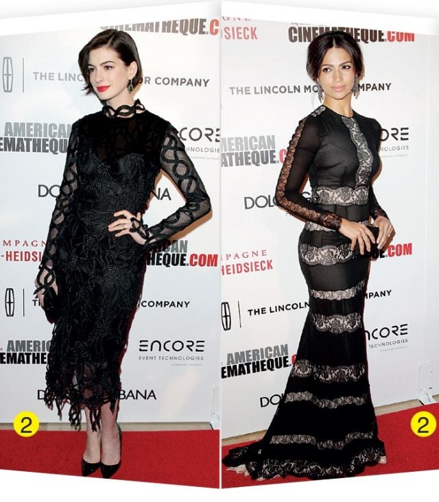 2- من الدانتيل مثل كاميلا ألفيز بفستان من Dolce & Gabbana، أو مثل النجمة الشابّة Anne Hathaway التي اختارت فستاناً من Christopher Kane. 2- من الدانتيل مثل كاميلا ألفيز بفستان من Dolce & Gabbana، أو مثل النجمة الشابّة Anne Hathaway التي اختارت فستاناً من Christopher Kane.