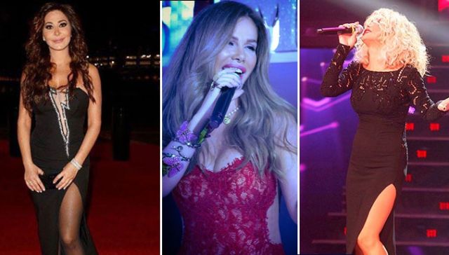 الشق الجانبي والدانتيل والشفاف ... الجرأة عنوان أناقة إليسا ونوال الزغبي وهيفاء وهبي ونانسي عجرم عام 2014