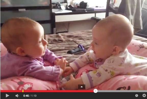 بالفيديو-  لحظة التعارف الأولى بين توأم رضيع!