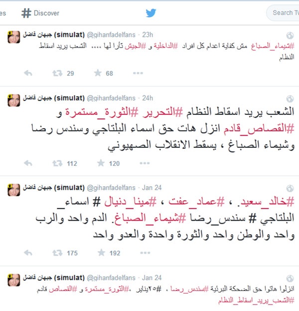 جيهان فاضل: لا أعرف شيئا عن مقتل شيماء الصباغ وحسابي على تويتر مزيف