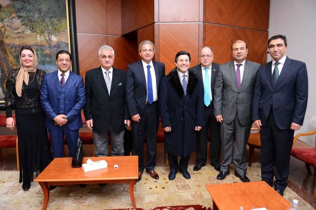 هاني شاكر والوزراء في قاعة كبار الزوار في مكتبة الإسكندرية عقب الحفل