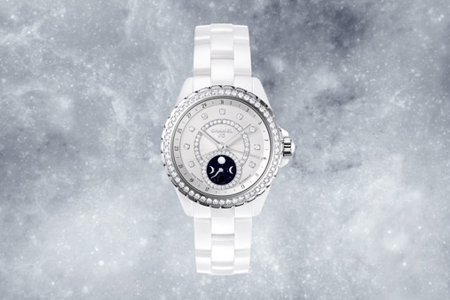 J12 Moonphase White with Diamonds sky