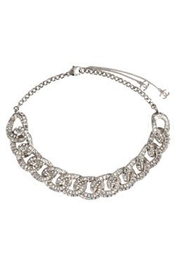 Chanel Collier argenté en métal et strass