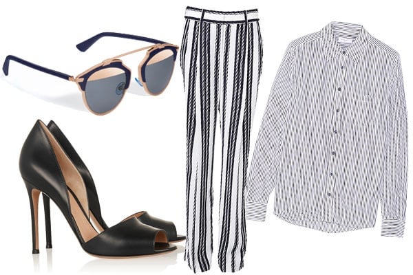 Dior shades - Equipment Shirt - Gianvito Rossi shoes - Slouch Stripe Pant