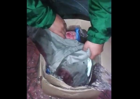 بالفيديو - العثور على رضيع في كرتونة بين القمامة!