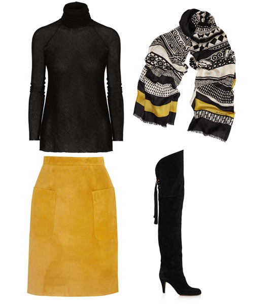 Chloé Boots - Etro Scarf - THE ELDER STATESMANT Turtle Neck - Topshop Unique Skirt