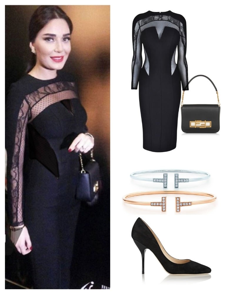 Fendi Bag $2,025 - Forever Unique Dress $470 - Jimmy Choo Pumps $474 - Tiffany Twire bracelet