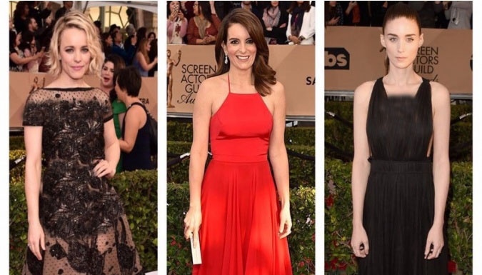 Rachel Mc Adams in Elie Saab, Tina Fey in Prabal Gurung, Rooney Mara in Valentino Rachel Mc Adams in Elie Saab, Tina Fey in Prabal Gurung, Rooney Mara in Valentino
