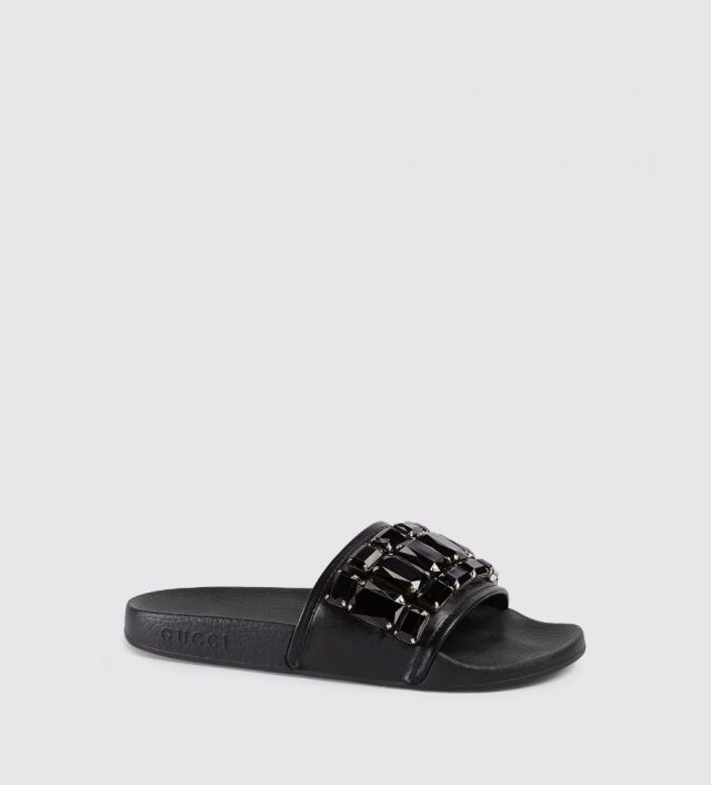 crystal leather slide sandal