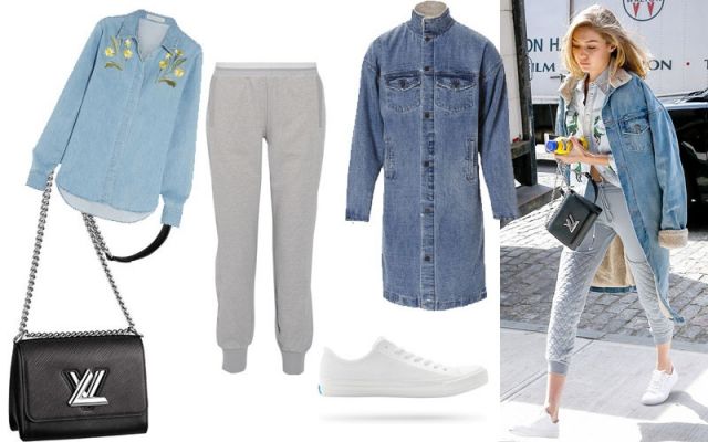 Adidas by Stella McCartney's track pants $110 - Fear of God Denim Coat $1,595 - Louis Vuitton Bag $3,250 - People Footwear Sneaker $60 - Stella McCartney Shirt $695