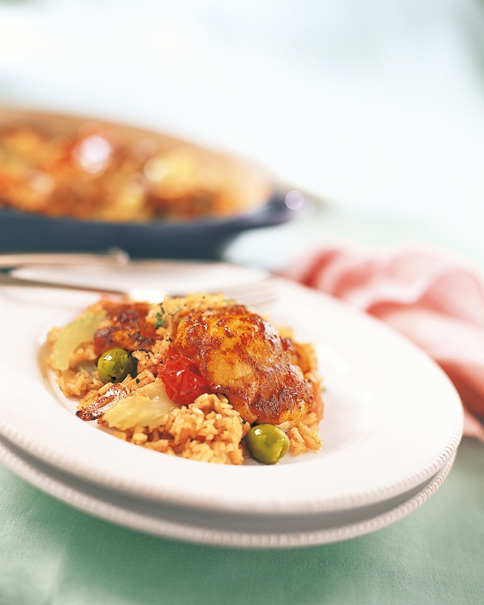 الدجاج مع الأرز بالخضر