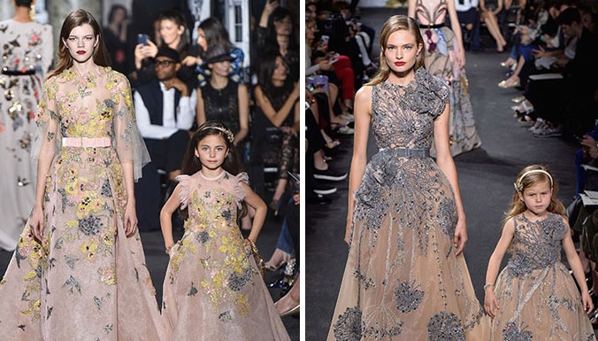 فستان زفاف إيلي صعب يخطف الأنظار... والفتيات الصغيرات يتألقن في عرضه في باريس