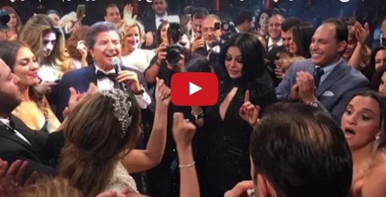 بالفيديو - هيفاء وهبي ترقص وسمية الخشّاب تغني مع وليد توفيق في زفاف ميرنا الصباح