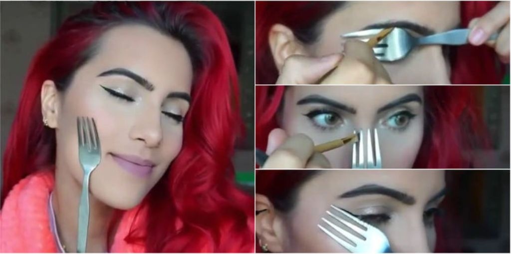 بالفيديو - شاهدي كيف تستخدم الشوكة لتطبّق ماكياجها من دون أخطاء.. ما فعلته بحاجبيها مذهل!