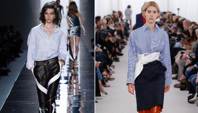 القميص الأزرق المقلم بخطوط رفيعة سر الموضة هذا الصيف... تعلمي كيف ترتدينه