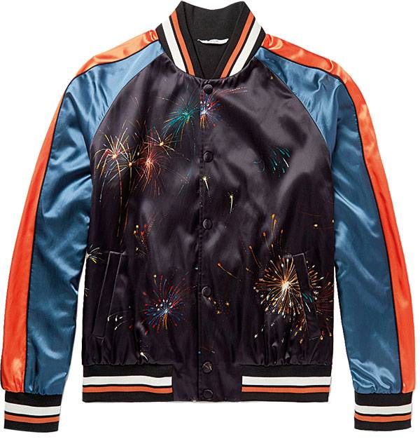 جاكيت Valentino Firework-Print Satin Bomber Jacket